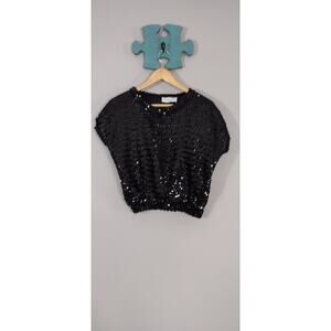 Saks Fifth Ave vintage black sequin top Disco Glam Party Whimsygoth aesthetic